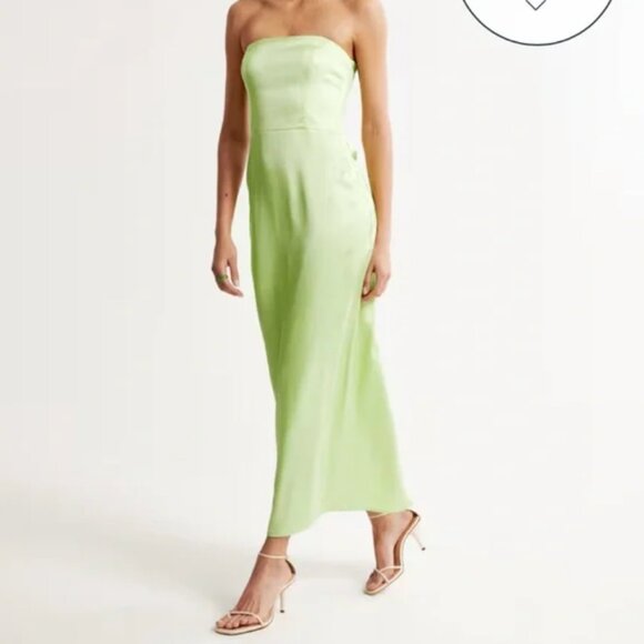 Abercrombie & Fitch Dresses & Skirts - NWT Abercrombie & Fitch Strapless Satin Lime Green Maxi Dress - Medium